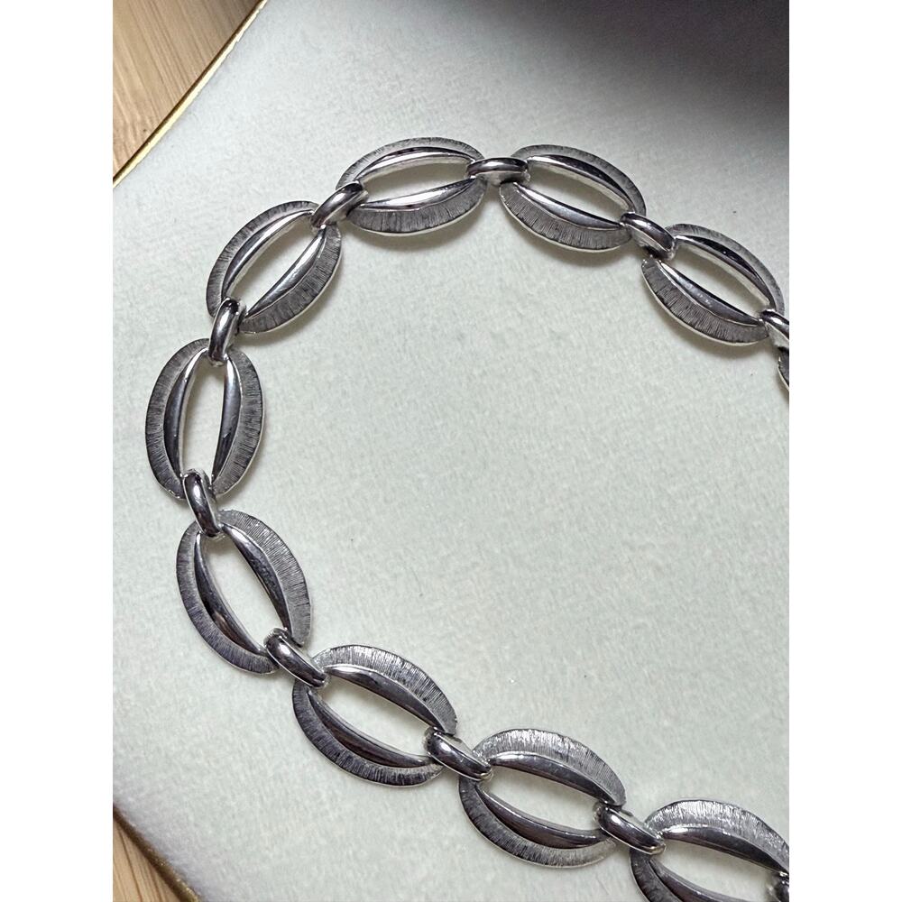 Vintage Monet Silver Tone Link Necklace 17” Modernist Statement 1978-88